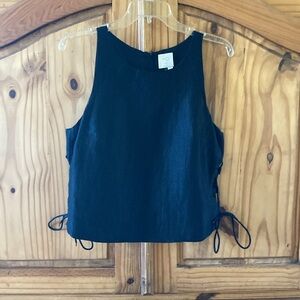 Women HD in Paris black linen sleeveless tank shirt size 6